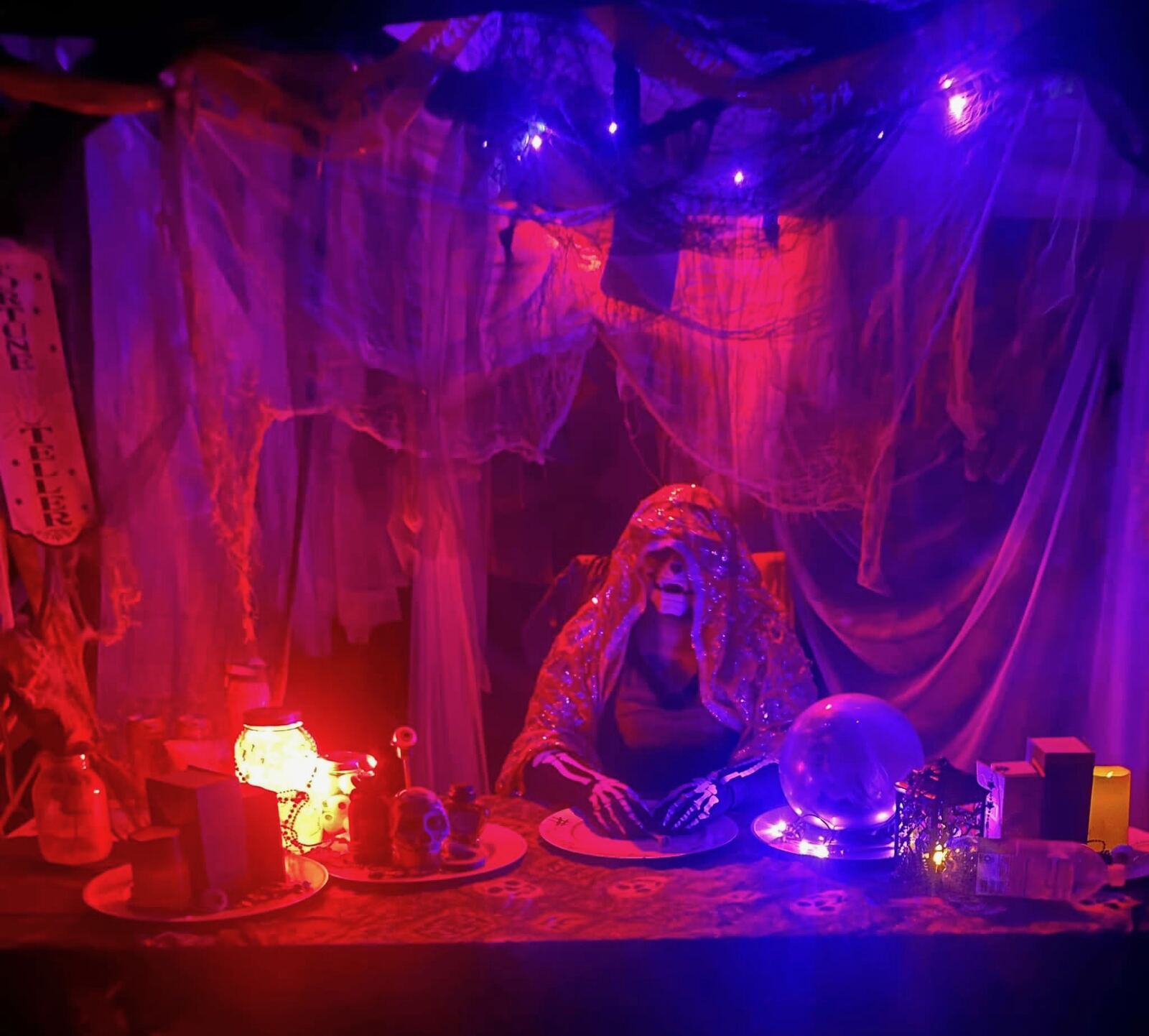 Skeleton fortune teller with crystal ball
