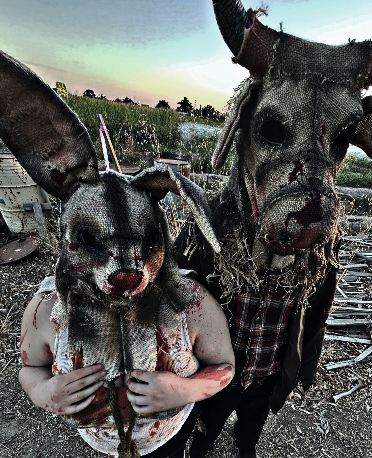 Costumed haunted maze actors